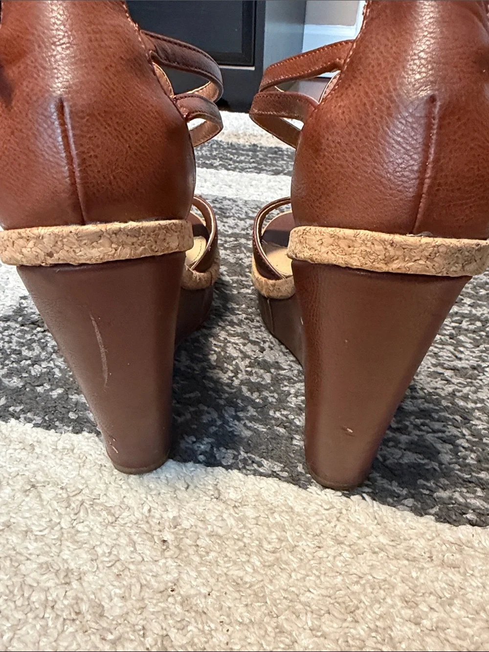 Forever 21 platform wedge sandals, brown / cork, sz 8, pre-loved condition! Y2K!